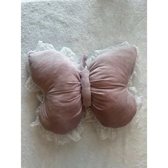 Unbranded Other - Blush Pink Velvet Butterfly Pillow Lace Trim Decorative Throw